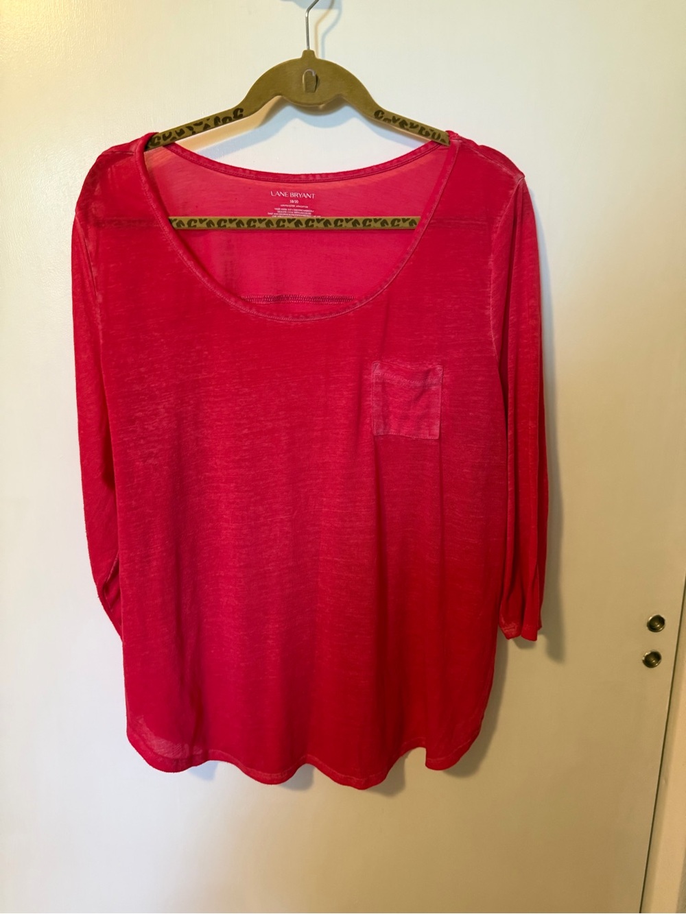 Lane Bryant Acid Wash Coral Scoop Neck Lightweight Pocket Top
